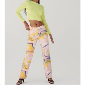 Zara Multicolor Swirl Straight Leg Jeans